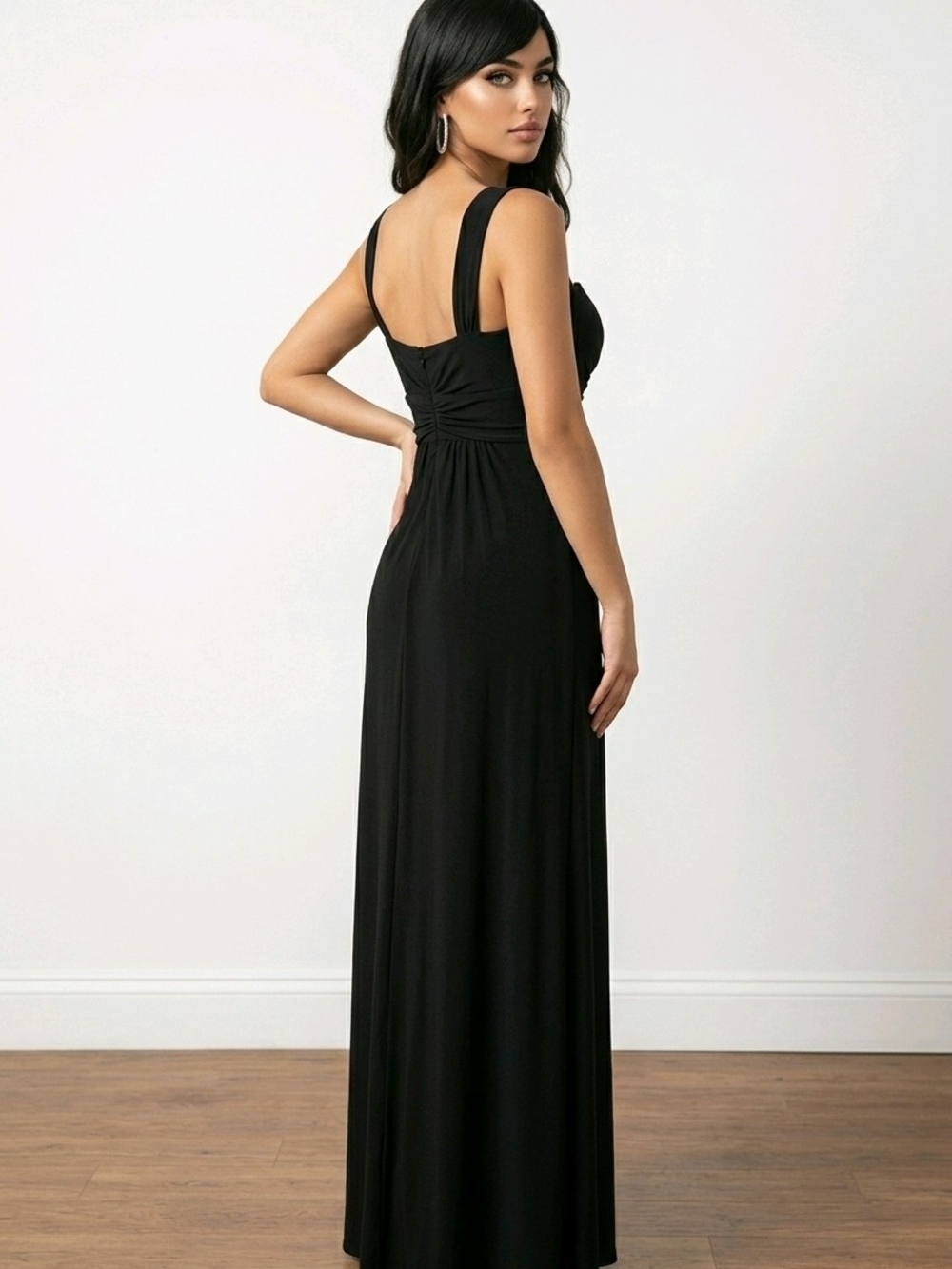 NWT Betsy & Adam Black Ruched Sweetheart Maxi Dress with Jewel Straps sz 10 - Picture 3 of 6
